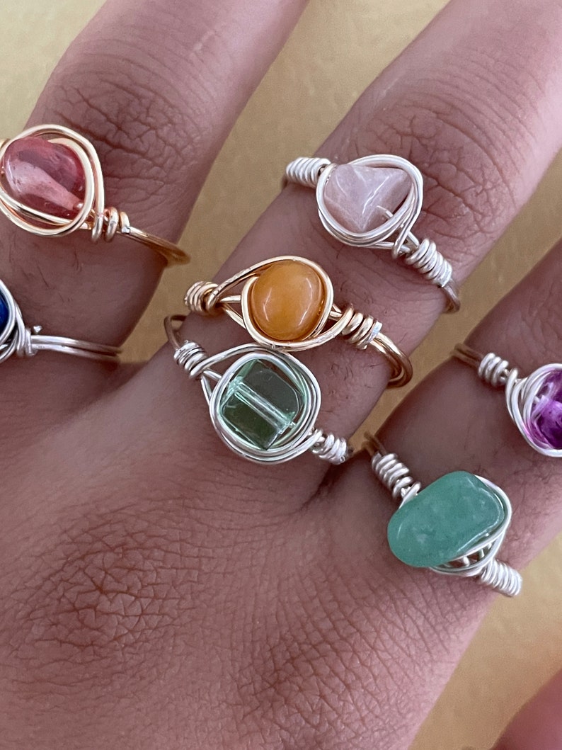 GOLD Wire Wrapped Rings Jewelry Crystal Rings Wire Wrapped Crystals - Etsy