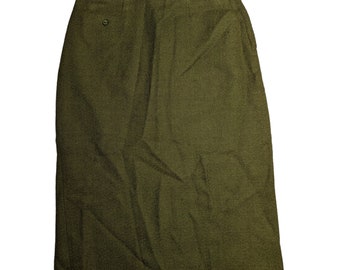 Vtg 1950s Petti Glen Olive Green Knee Length Minimalist Wool Pencil Skirt 6