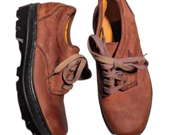 Vtg 1990s American Eagle Light Red Leather Chunky Lace Up Oxford Flats Sz 6.5