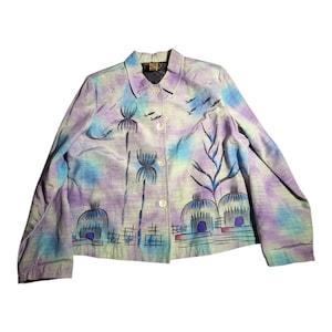 Vtg Y2K Alex Ku Lavender Blue Airbrushed Hand Painted Cotton Blend Jacket P L image 1