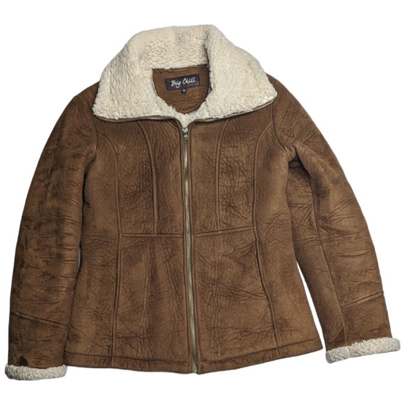 Vtg Y2K Big Chill Brown Faux Suede Sherpa Lined F… - image 1