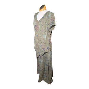 Vtg 1990s Olive Green Floral Layered Chiffon Short Sleeve Fairy Maxi Dress Sz 10