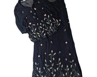 Vtg 1990s La Cera Black Floral Embroidered Chiffon 2 Piece Dress Blouse Set S