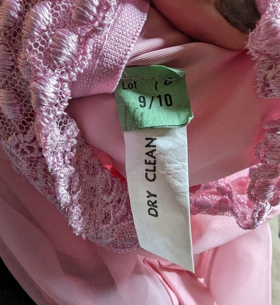 Vtg 1970s Blush Pink Chiffon Lace High Neck Drape… - image 5