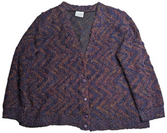Vintage 1980er Jahre B.A. Partners Lila grobstrick Chevron Knit Button Up Cardigan 18W
