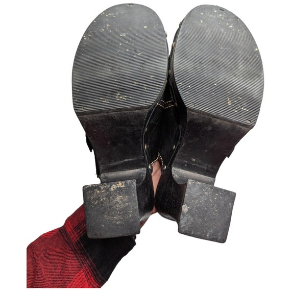Vtg Y2K MIA Black Leather Studded Wooden Heel Ope… - image 4