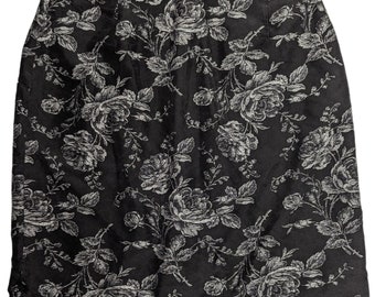 Vtg 1990 Ann Taylor Negro Blanco Rosa Estampado Floral 100% Seda Mini Falda L 14