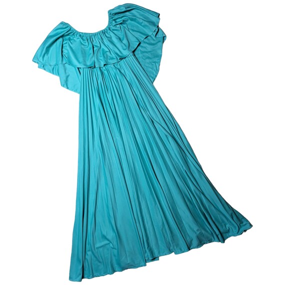 Vtg 1970s Turquoise Green Polyester Ruffle Cape T… - image 1