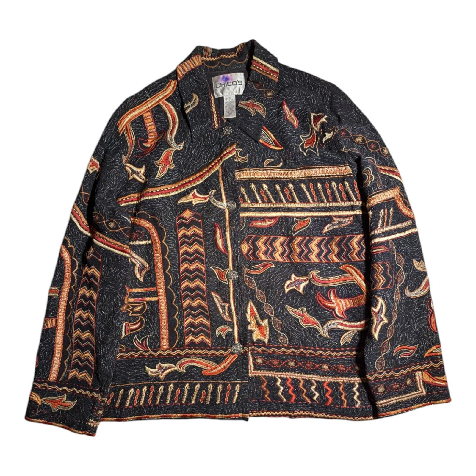 90s Vintage Denim Jacket With Geometric Leather and Metallic