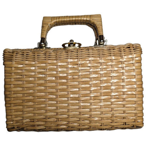 CHANEL Bag Black Vintage Wicker Picnic Lunch Basket Gold Chain Strap