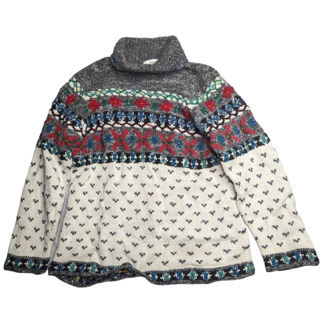 Vtg 1990s Jennifer Reed Ivory Hand Knit Fairisle Turtleneck Pullover ...