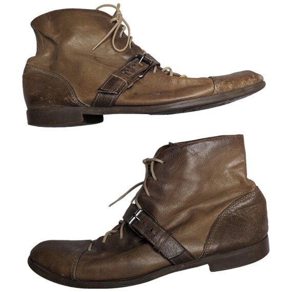 Vintage 1990s Zodiac Brown Distressed Leather Almond Toe Strap Granny Boots 7.5 Etsy Canada