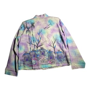 Vtg Y2K Alex Ku Lavender Blue Airbrushed Hand Painted Cotton Blend Jacket P L image 2