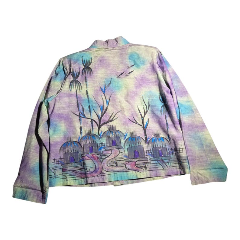 Vtg Y2K Alex Ku Lavender Blue Airbrushed Hand Painted Cotton Blend Jacket P L image 2