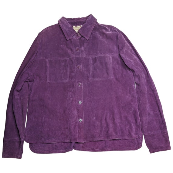 Vtg 1990s Coldwater Creek Purple Suede Button Up … - image 1