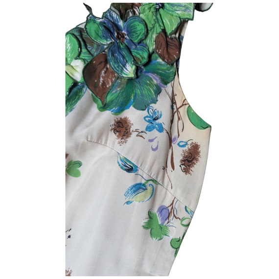 Vtg 1960s Gladys Williams Ivory Green Silk Floral… - image 3