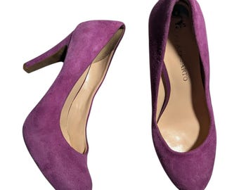 VTG Y2K Franco Sarto Fuchsie Rosa Wildleder Minimalist Runde Kappe Pumps Gr. 8