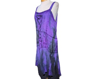 Vtg Y2K L.S.I. Purple Black Lace Up Goth Fairy Renaissance Midi Dress L XL NWT