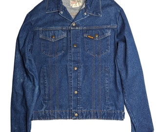 Vtg 1970s Saddle King Blue Cotton Denim Classic Western Button Up Jacket 38 Long