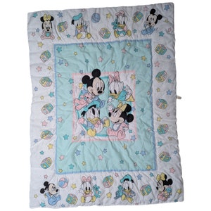 Vtg 1990s Dundee Disney Baby Crib Blanket Minnie Mickey Mouse