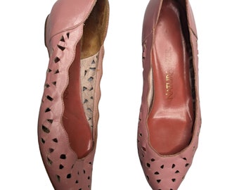 Vtg 1980s Naturalizer Blush Pink Almond Toe Laser Cut Coquette Ballet Flats 7.5