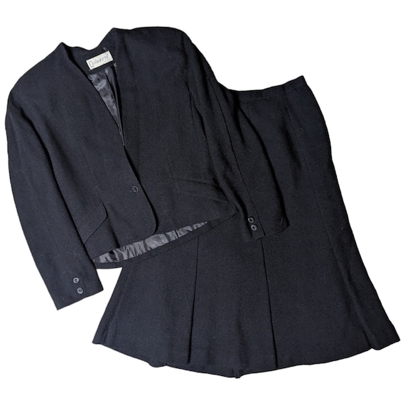 Vtg 1980s Chinetti Black Textured Wool Blazer Mid… - image 1