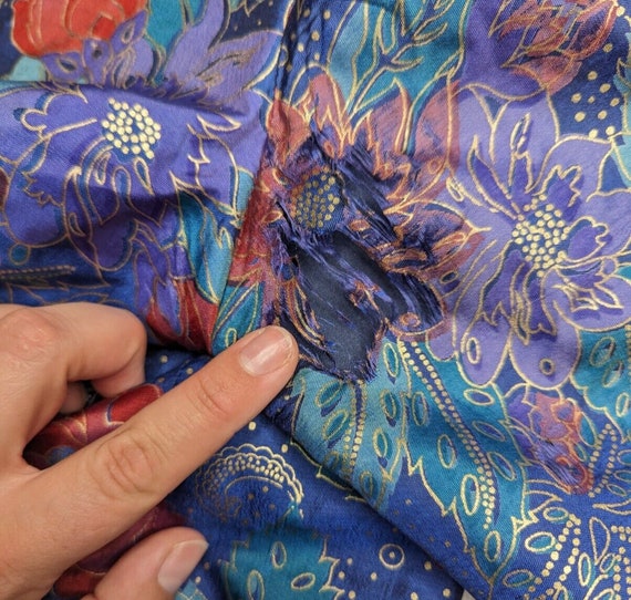 Vtg 1980s First Thai Silk Blue Gold Floral Print … - image 3