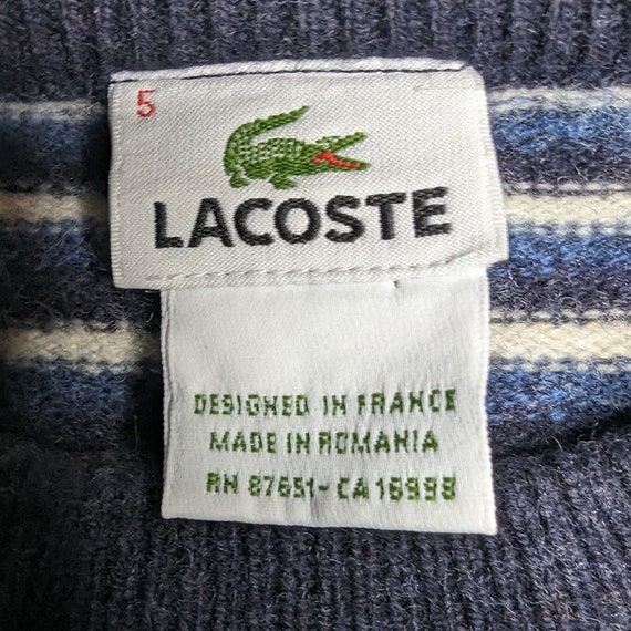 Vtg 1990s Lacoste Blue Gray Striped 100% Wool Cre… - image 4
