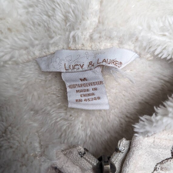Vtg Y2K Lucy & Laurel Beige Faux Suede Fur Hooded… - image 4