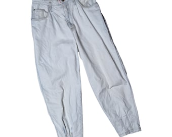 Vtg 1990er Jahre Joujou Bleach Wash Baggy Tapered Leg Pintucked Jeans 13/14 28