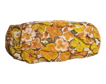 Vintage 1970s Yellow Orange Hippie Floral Woven Fabric Zip Garment Travel Bag