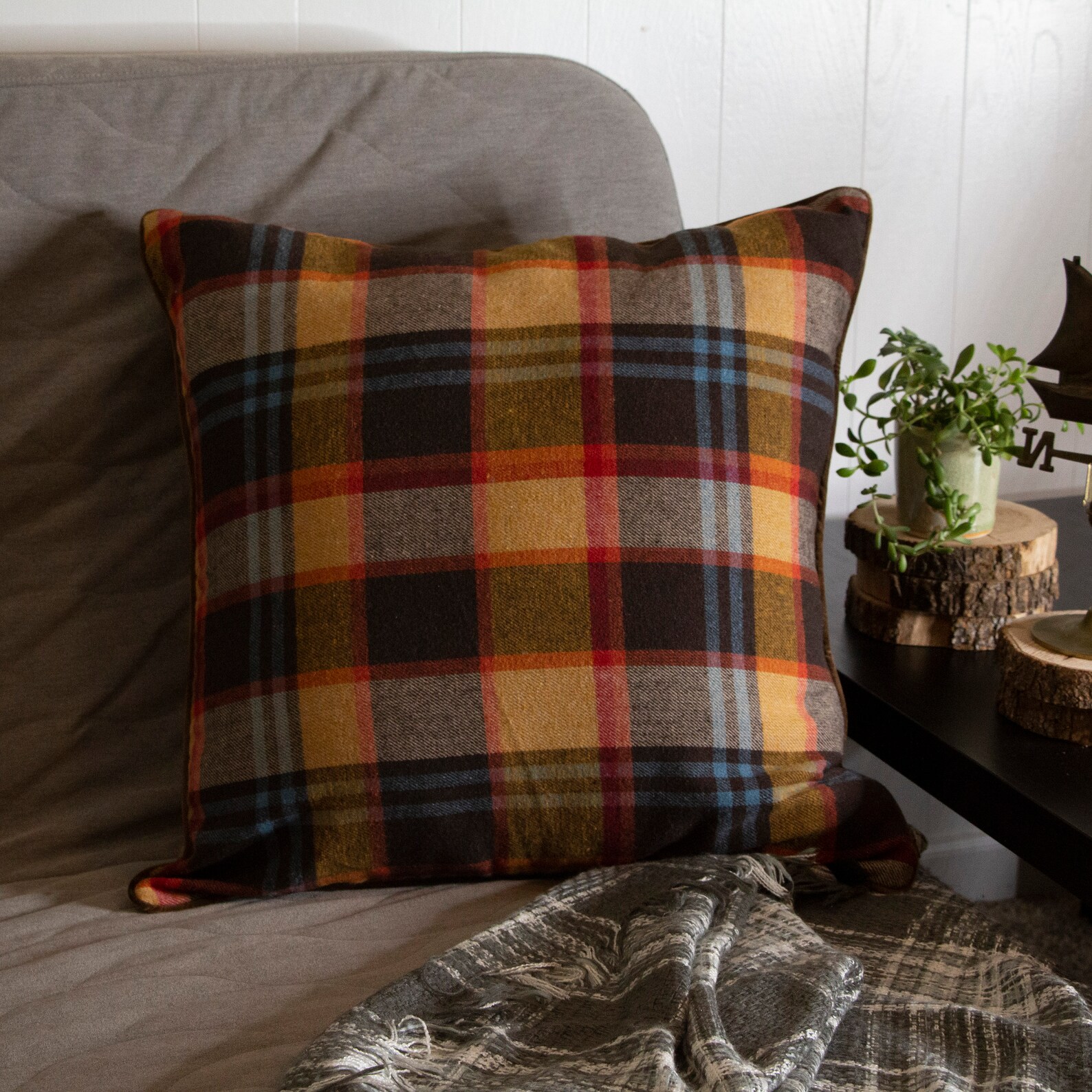 Decorative Plaid Throw Pillow Covers Tartan Cotton With Blue Etsy