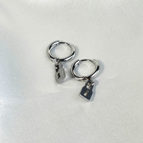 Little Lock Earrings | unisex hypoallergenic waterproof tarnish-free minimal cute grunge y2k small huggies