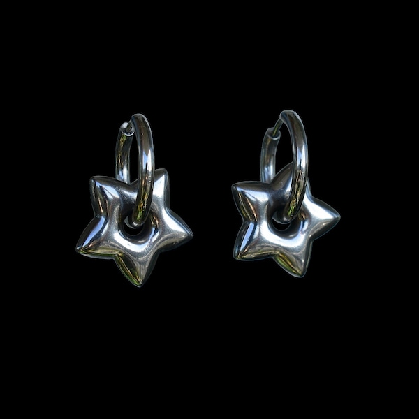 Star Hoops | hypoallergenic y2k grunge alt goth punk edgy chunky tarnish free earrings