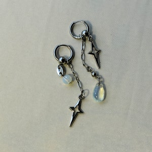 Polaris Earrings hypoallergenic mismatched opal black grunge y2k goth alt cute trendy dangly earrings image 1