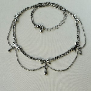 Bow Necklace | coquette grunge goth cute layered ribbon charm chain
