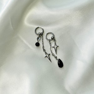 Polaris Earrings hypoallergenic mismatched opal black grunge y2k goth alt cute trendy dangly earrings image 7