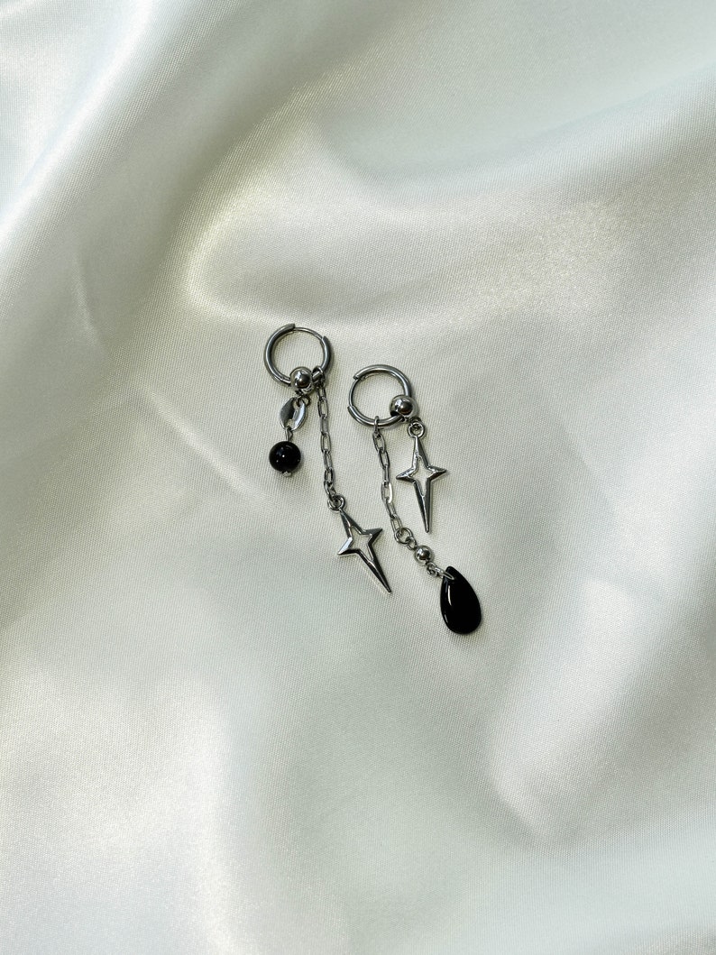 Polaris Earrings hypoallergenic mismatched opal black grunge y2k goth alt cute trendy dangly earrings image 7