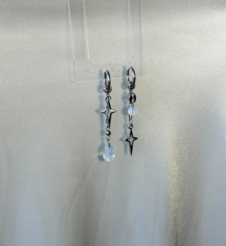 Polaris Earrings hypoallergenic mismatched opal black grunge y2k goth alt cute trendy dangly earrings image 6