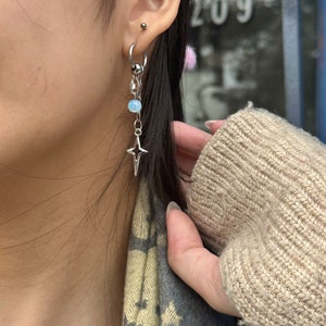 Polaris Earrings hypoallergenic mismatched opal black grunge y2k goth alt cute trendy dangly earrings image 5
