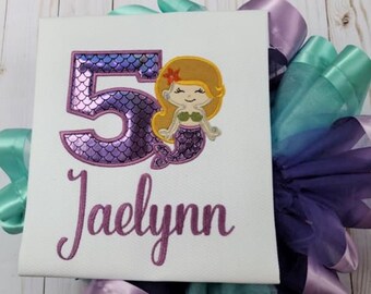 Mermaid Birthday Outfit: Embroidered Shirt & Ribbon Tutu Set