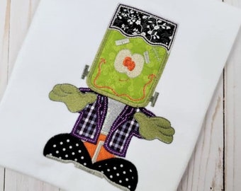 Embroidered Frankenstein Halloween Shirt, Appliqued Birthday Outfit