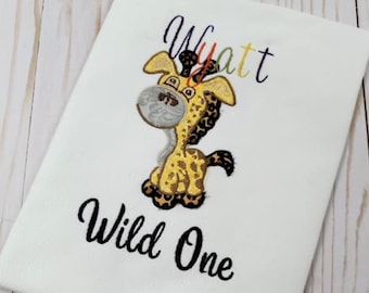 Wild One Embroidered Giraffe Birthday Shirt: Safari Party Outfit