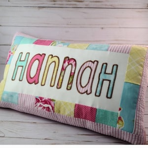 Child Name Pillow, Personalized Kids Pillow, Christmas Gift, Kindergarten Nap Pillow, Quilted Childs Pillow, Stitched Name Pillow
