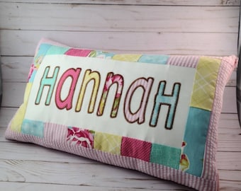 Personalized Quilted Name Pillow: Stitched Applique Kids Decor