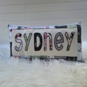 Name Pillow, Personalized Kids Pillow, Christmas Gift, Kindergarten Nap Pillow, Quilted Childs Pillow, Stitched Name Pillow, Lil Girl Pillow