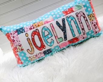 Personalized Appliqué Name Pillow: Custom Quilted Baby Girl Gift