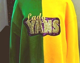 Two-Tone Sequin Team Spirit Sweatshirt, Colorblock Pullover