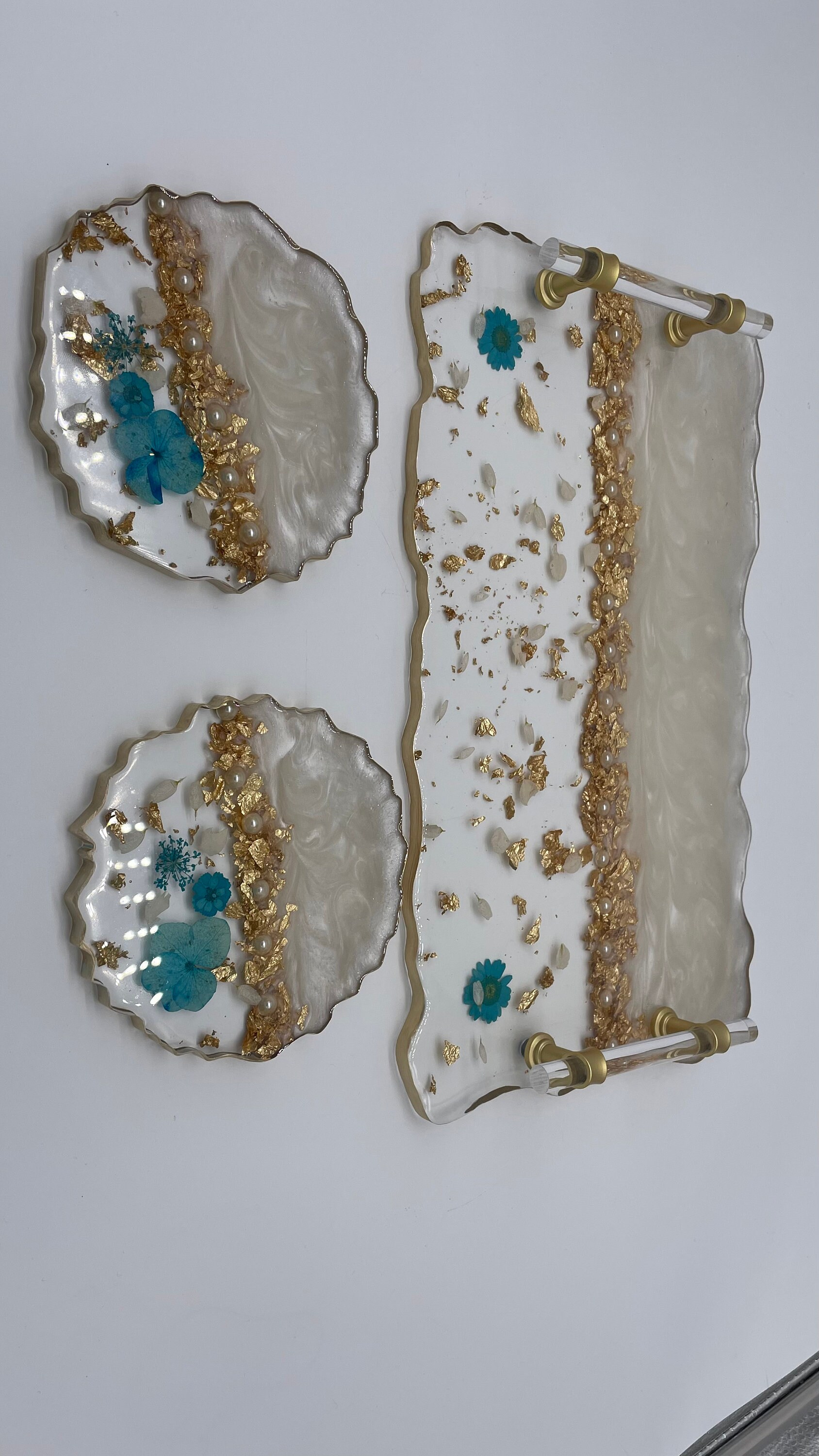 Resin tray tray with handles Serving tray White sparkly Etsy