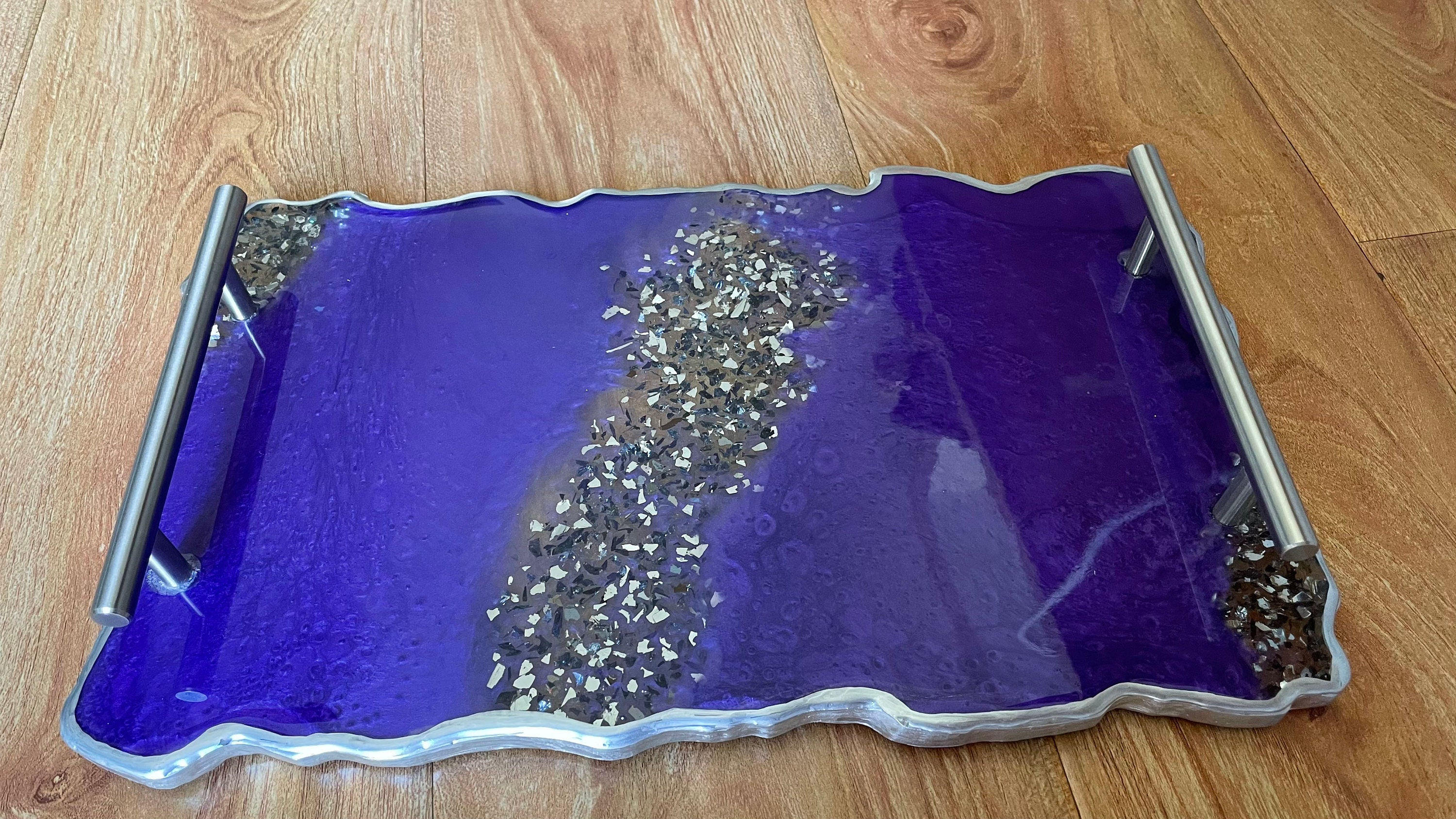 Resin Tray Tray With Handles Sparkle Serving Tray Purple Etsy